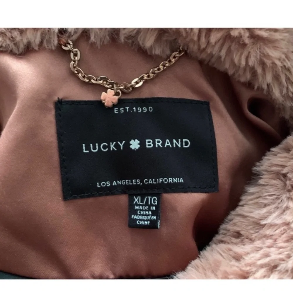 Lucky Brand Faux Fur Hooded Bomber Jacket Coat Size XL - Picture 10 of 11